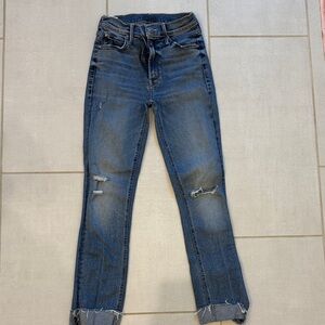 MOTHER midrise dazzler ankle fray